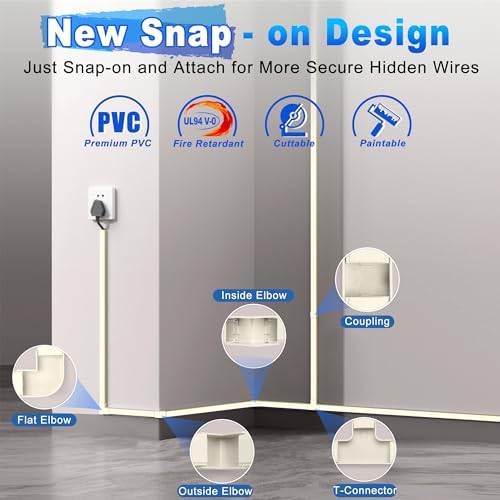 392.5in Wire Covers for Cords Kit-Black Cord Cover Wall, Wire Hiders for TV on Wall, TV Cable Hider Wall Kit for Wire Co