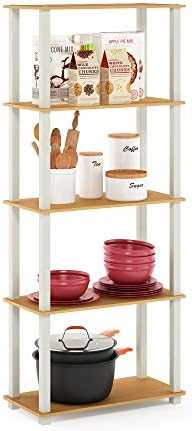 Furinno Turn-N-Tube 5-Tier Multipurpose Shelf / Display Rack / Storage Shelf / Bookshelf, Square Tubes, Beech/White