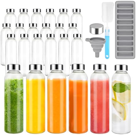 Zukro 18oz Glass Juice Bottles with Stainless Steel Lids Bulk, Set of 24