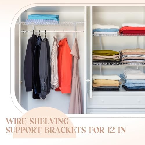 6 Pcs Wire Shelf Support Brackets, 12 Inch Wide Closet Shelving