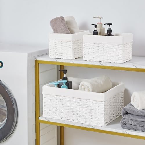 Vagusicc Wicker Basket, Set of 3 Hand-woven Storage Baskets for Organizing, Decorative Rectangle Wicker Storage Basket B