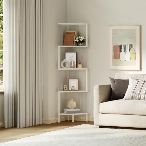 YATINEY 5-Tier Corner Shelf, Corner Bookshelf for Small Space, White CJ12WW