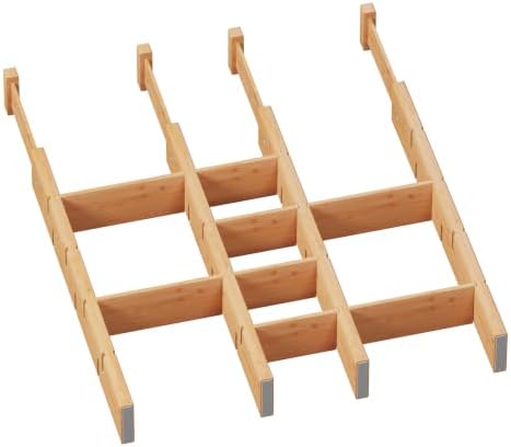 Bamboo Drawer Dividers with Inserts, Kitchen Adjustable Drawer Organizers, Expandable Organization for Home, Dressers, 4 Dividers with 8 Inserts