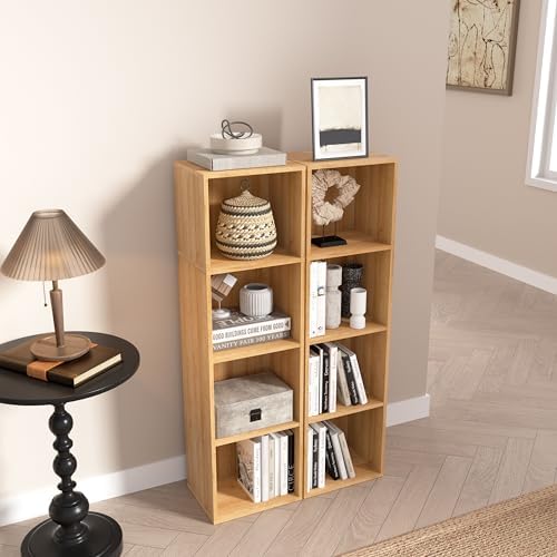 4-Tier Wooden Cube Storage Organizer, 42 Inch Tall Bookcase & Display Shelf with 4 Open Cubes, Freestanding DIY Closet S