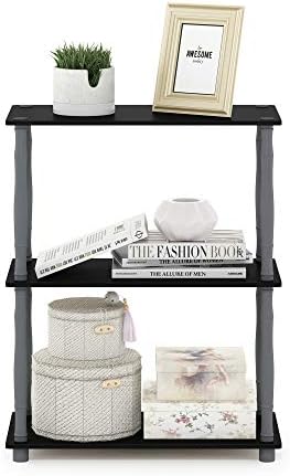 Furinno Turn-N-Tube 3-Tier Compact Multipurpose Shelf Display Rack with Classic Tube, Black/Grey