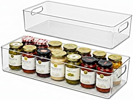 primebox Plastic Food Storage 2 Pack Clear Container Bin with Handles for Organizing Kitchen, Pantry, Refrigerator, Free