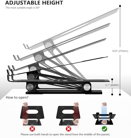 BoYata Laptop Stand, Adjustable Multi-Angle Riser, Up to 17 Inches, Black