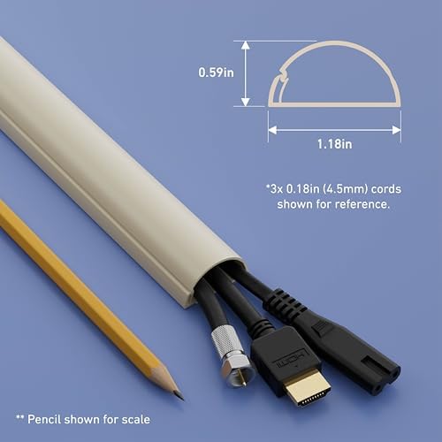 D-Line Half Round Cord Hider, Patented Cable Cover, Hide TV Wall Mount Wires, Raceway for Cords, Decorative Wire Covers,