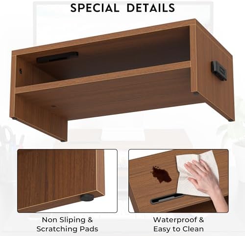 BONTEC Wooden Monitor Stand Riser for Desk, 2-Tier Computer Monitor Stand