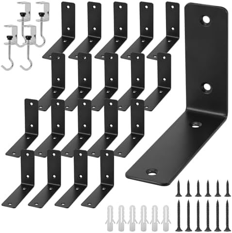 L Floating Shelf Brackets,20 Pack Heavy Duty L Brackets for Shelves, L 5" X H 4" Black Metal Countertop Support Brackets