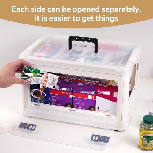 2-Tier Medicine Organizer - 30qt Plastic Foldable Storage Box with Handle
