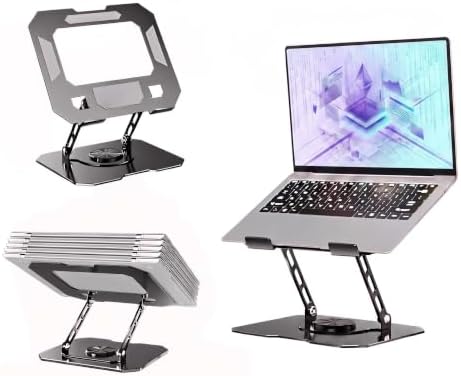 Laptop Stand for Desk - Ergonomic All Metal Alloy Computer Riser, 360° Rotating & Adjustable & Foldable, with Large Holl