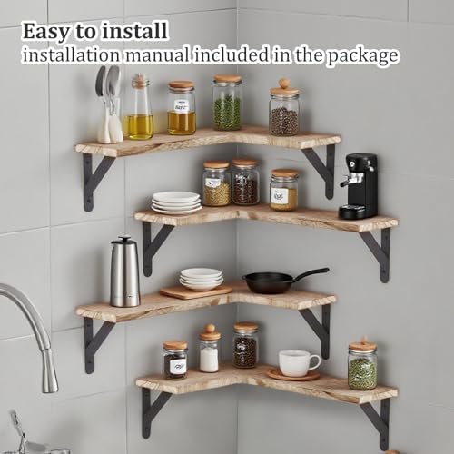 5 Pack Floating Shelves, Rustic Wood, Light Brown