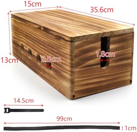 Large Wood Cable Management Box, Vintage Walnut Cord Organizer 14"