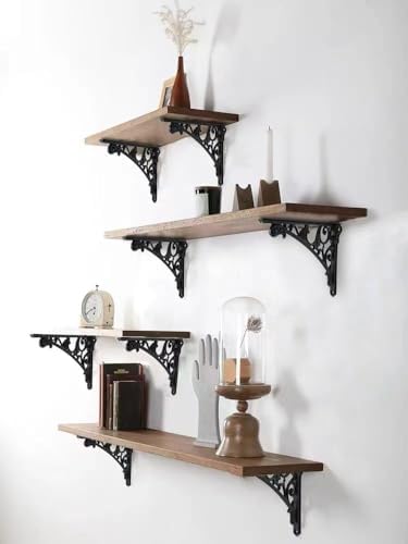 Decorative Shelf Bracket 12 inch Black Brackets for Shelving Solid Heavy Duty Vintage DIY Projects Hardware Included 2 P