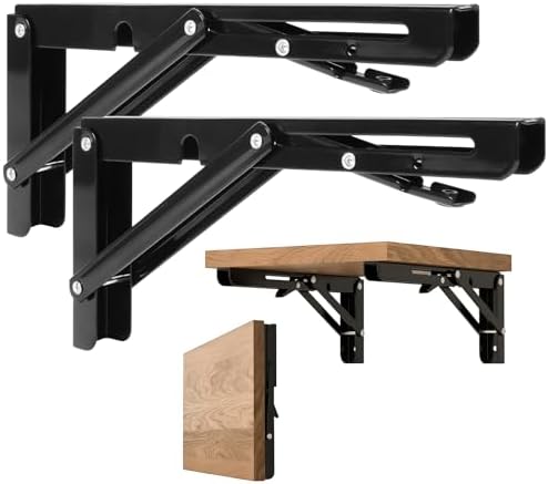 Folding Shelf Brackets 10 Inch - 2PCS Heavy Duty Metal Bracket Shelf, Wall Mounted Collapsible Bracket for Space Saving 