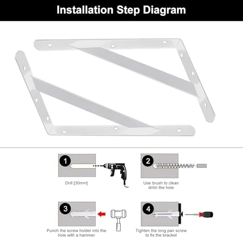 Heavy Duty Shelf Brackets Wall Mount Steel Bracket Wall Brackets for Shelves (White, 8 x 5 Inch-4 Pairs)