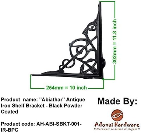 Adonai Hardware"Abiathar" Antique Iron Shelf Bracket (Supplied as 2 Pieces per Pack) - Black Powder Coated
