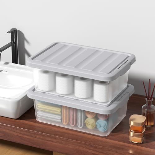 2 Pack Storage Bins with Lids, Stackable Plastic Containers, 14 Qt