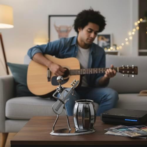 MyGift Guitar Pen Holder Desk Office Decor Gift For Men
