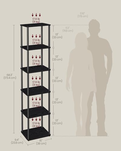 VASAGLE 6-Tier Shelf, Storage Shelves, Bookcase with Shelves, Living Room