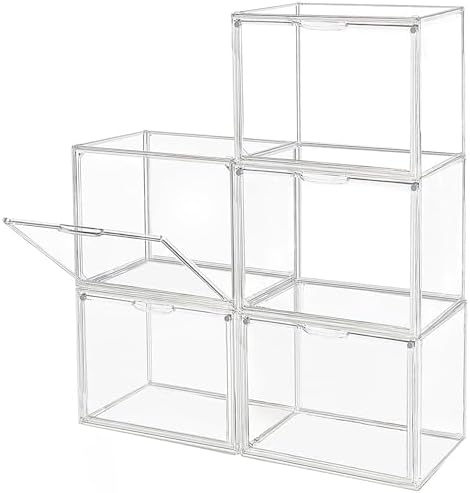 GUDEMAY Clear Stackable Plastic Storage Bins with Magnetic Lid, Dustproof Book & Cosmetic Display Cases, Large Figures C