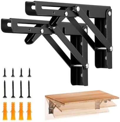 JOY DECOR Matte Black Folding Shelf Brackets, 8 Inch, 4 Pack