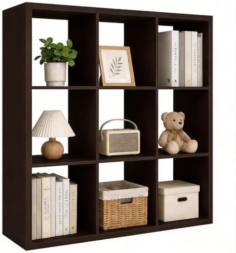 CTESNE【Wooden Thick Frame 9 Cube Storage Organizer Shelf with Anti-Tipping Kits + Reversible Open Back Bookcase, Horizon