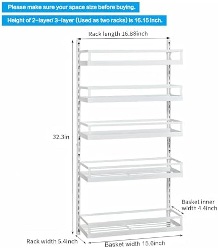 X-cosrack Wall Mount Spice Rack Organizer 5 Tier Height-Adjustable Hanging Spice Shelf Storage for Kitchen Pantry Cabine