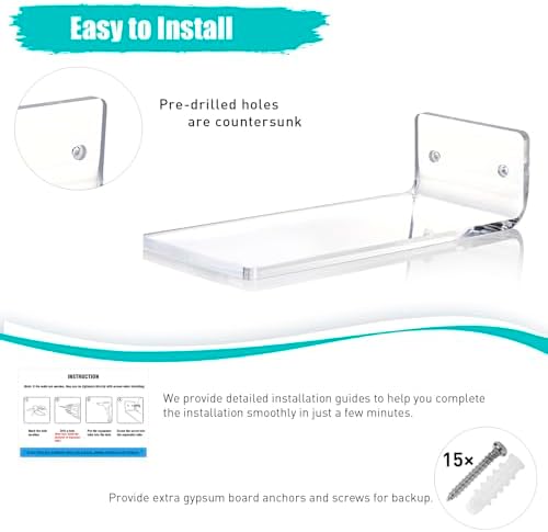 SIPRDE Floating Shoe Display Shelves for Wall Mount Set of 6 - Clear Acrylic Floating Shelves for Showcase Sneaker Colle