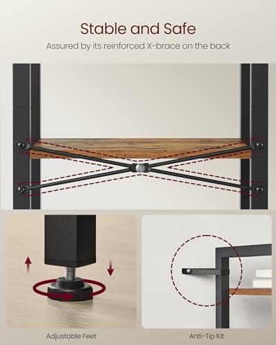 VASAGLE 3-Tier Bookshelf, Bookcase Book Shelf with Steel Frame