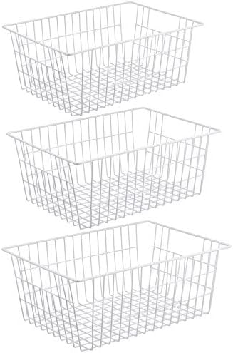 iPEGTOP Wire Freezer Stroage Baskets, 13.4 inch Set of 3 Farmhouse Storage Bins Basket Freezer Storage Organizer Bins wi