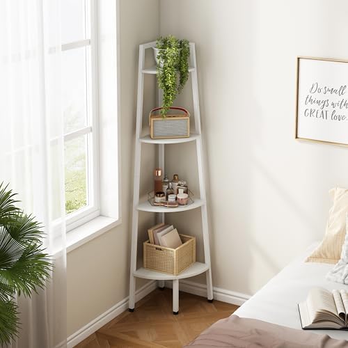 Hoctieon Corner Shelf, 4-Tier Corner Bookshelf, Rustic Corner Ladder Shelf, Industrial Display Shelf for Living Room, Ki