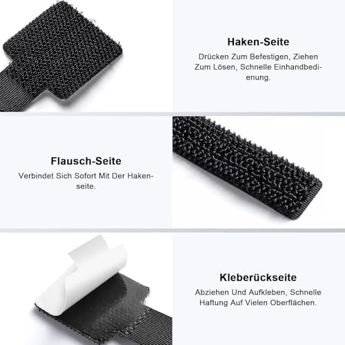 SURFOU 60 PCS Cable Tidy Under Desk, Self-Adhesive Hook and Loop Straps with Strong Sticky Back, Reusable Adjustable Org