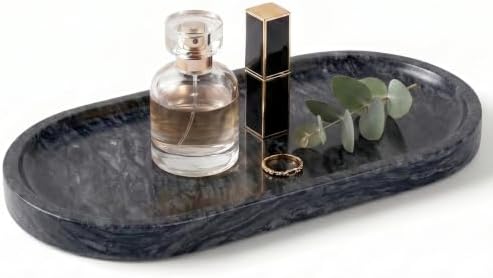 YKAJO Wave Grey Oval Marble Tray, 9.8x4.7 Vanity Perfume Organizer Dish