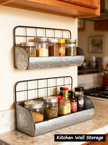 ShabbyDecor Galvanized Metal Farmhouse Wall Storage Holder Set of 2