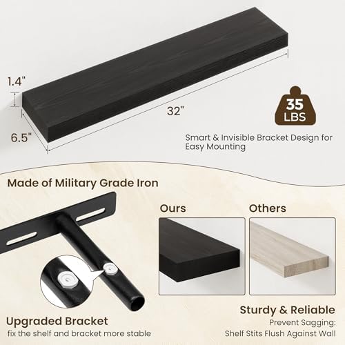 Axeman 32Inch Floating Shelves for Wall, 2 Packs, Invisible Brackets, Black