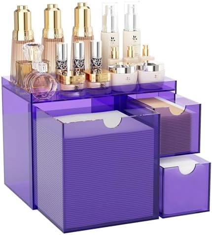 Youdepot Purple Acrylic Face Towel Holder with 3 Drawers