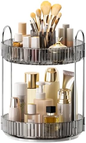 360° Rotating Makeup Organizer, Upgraded 2 Tier Skincare Perfume Organizers for Women, Bathroom Organizer Countertop, Cl