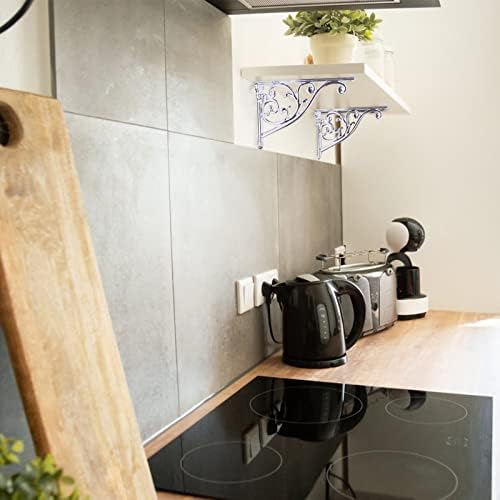 Shelf Brackets 8 Inch 4PCS Heavy Duty Polished Chrome Wall Bracket Baroque Kitchen Decorative Rack Shelves, Including Al