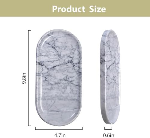 Natural Marble Tray 9.8”x4.7”x0.6” | Hand-Polished Oval Stone Tray for Bathroom Vanity & Jewelry Display – Durable, Uniq