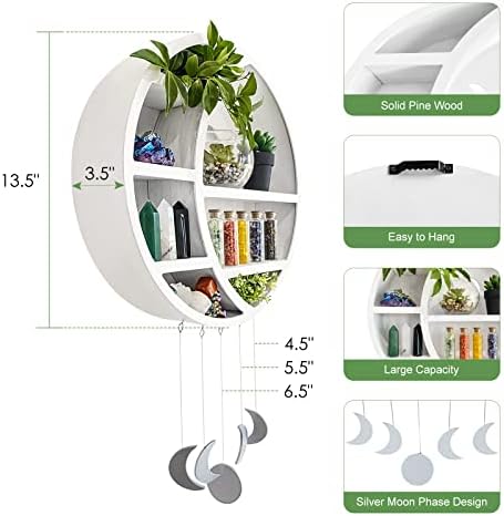 Wooden Crescent Moon Shelf - Round Wall Crystal Shelf, Witchy Circle Decor