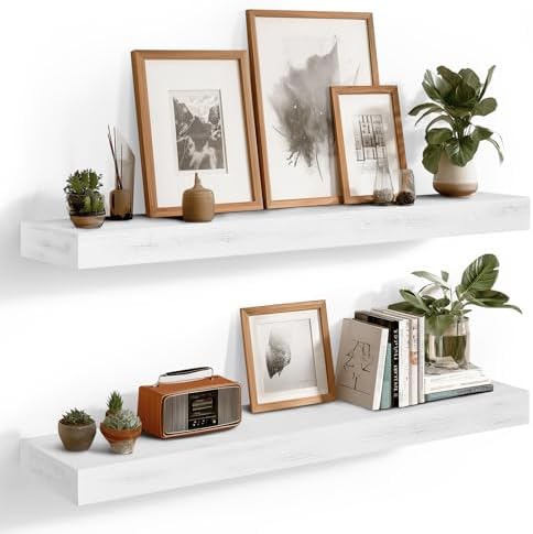 Floating Shelves, 36 Inch Wall Mounted Shelves, Set of 2, White