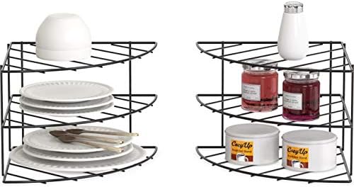 Deco Brothers 3-Tier Counter & Cabinet Corner Shelf Organizer, 2 Pack Black