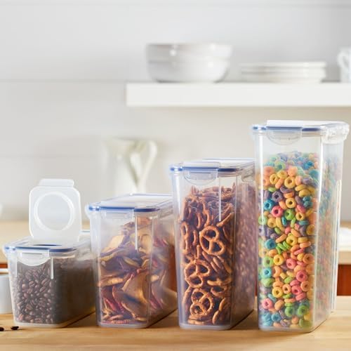 LocknLock Easy Essentials Pantry Food Storage Container Set/Food Storage Bin Set, Rectangular, BPA-free/Dishwasher Safe, 4 Piece - Clear