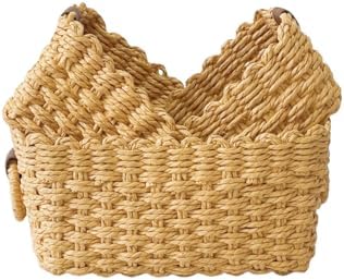 QINGTUHONE Woven Paper Rope Wicker Basket for Organizing(Set of 3,Desert)