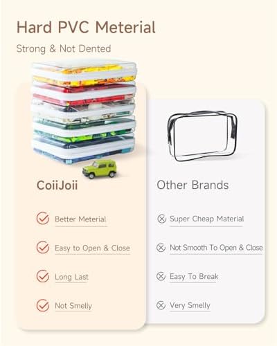 CoiiJoii 6PCS Clear Hard Shell Zipper Case,Portable Cosmetic Bag with Zipper,Kid's Toy Storage Organizer Bins,Hard Plast
