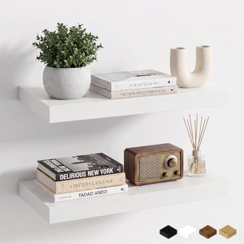 Fun Memories White Floating Shelves, 20" L x 8" D Wall Shelf for Bathroom
