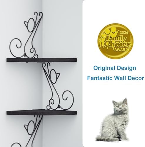 Alsonerbay 4-Tier Cat Shaped Corner Floating Shelf Wall Mount, Black
