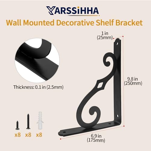 Yarssihha 10 Inch Decorative Shelf Brackets, 4 Pack Wall Mounted Metal Shelving Brackets, Heavy Duty Shelf Supports, Rus